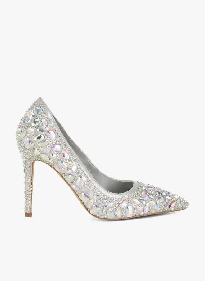 London Rag Diamante & Rhinestone Embellishments Pumps in Silver