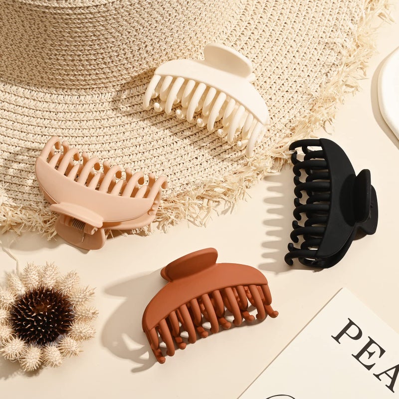 DEEKA 4 PCS Double Row Teeth Hair Claw Clips 2.5" Medium Hair Clips for Thin Hair Small Matte Clips Short Fine Hair Accessories for Women and Girls -Black Brown - Image 5