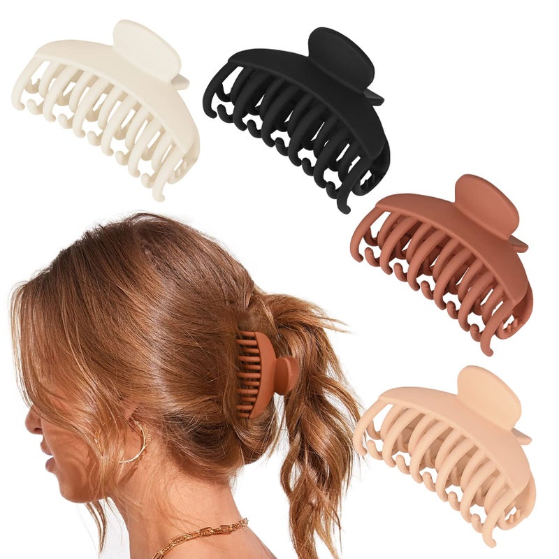 DEEKA 4 PCS Double Row Teeth Hair Claw Clips 2.5" Medium Hair Clips for Thin Hair Small Matte Clips Short Fine Hair Accessories for Women and Girls -Black Brown - Image 1