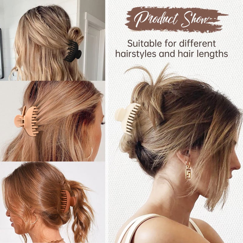 DEEKA 4 PCS Double Row Teeth Hair Claw Clips 2.5" Medium Hair Clips for Thin Hair Small Matte Clips Short Fine Hair Accessories for Women and Girls -Black Brown - Image 3