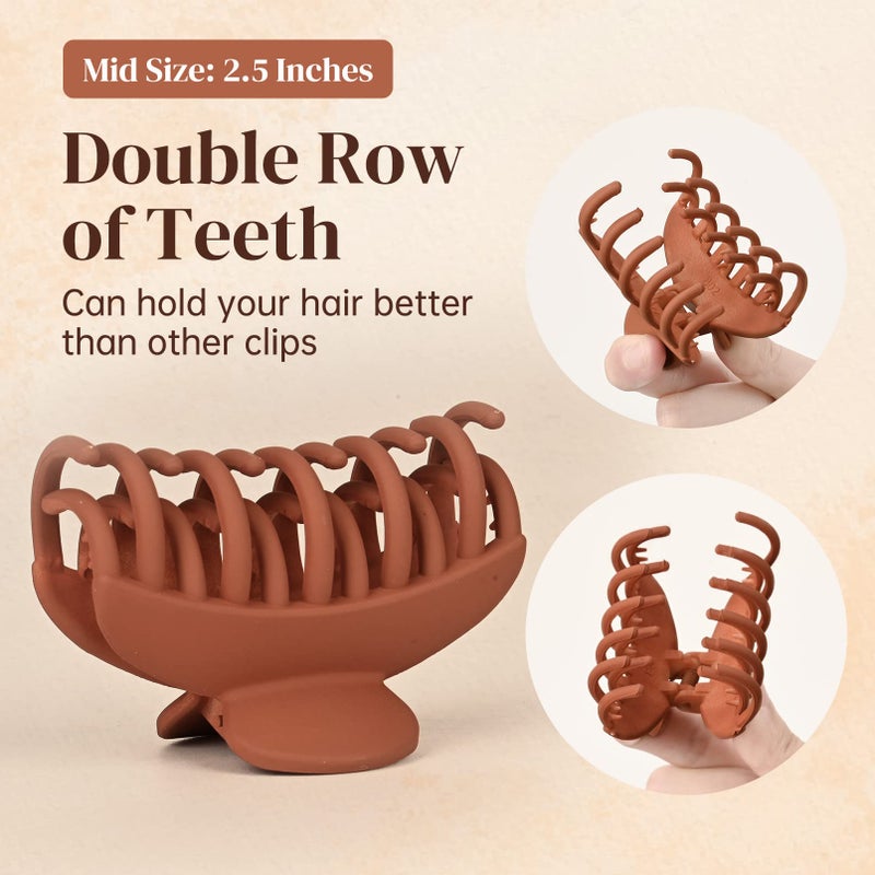 DEEKA 4 PCS Double Row Teeth Hair Claw Clips 2.5" Medium Hair Clips for Thin Hair Small Matte Clips Short Fine Hair Accessories for Women and Girls -Black Brown - Image 2