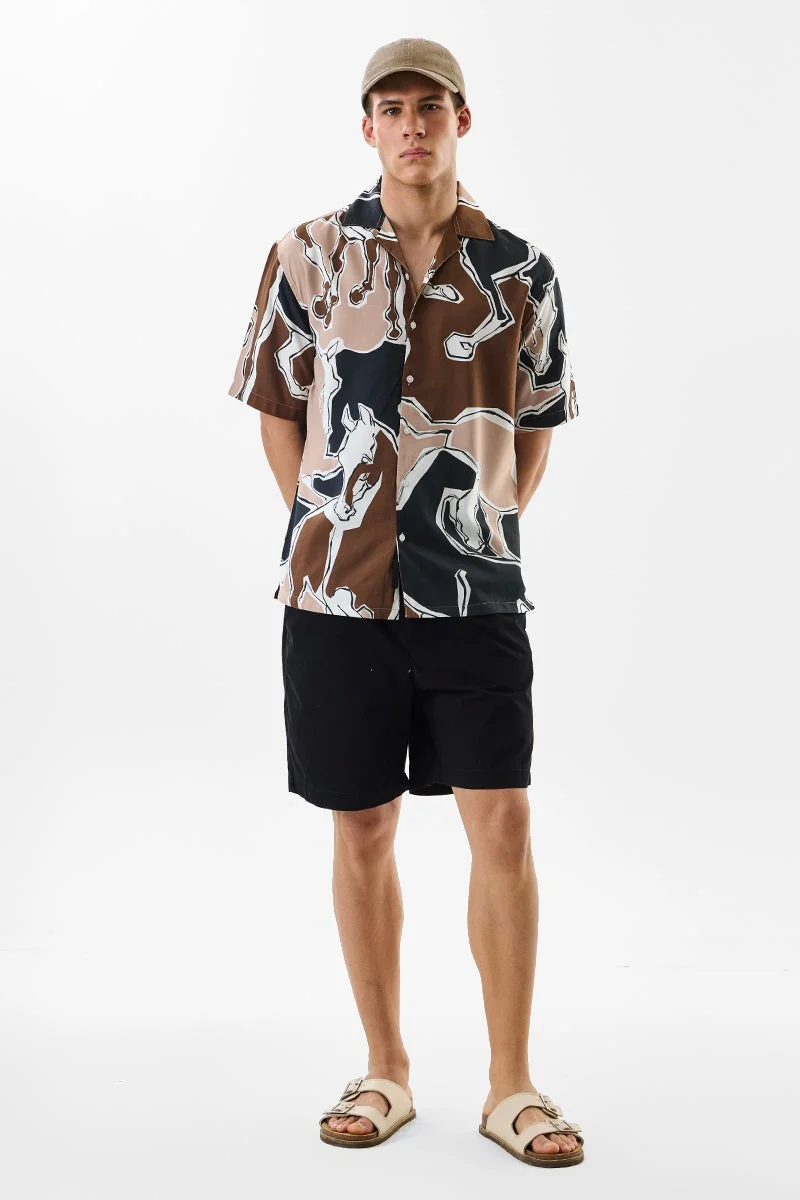 سنيتش Brown Graphic Half Sleeve Boxy Shirt