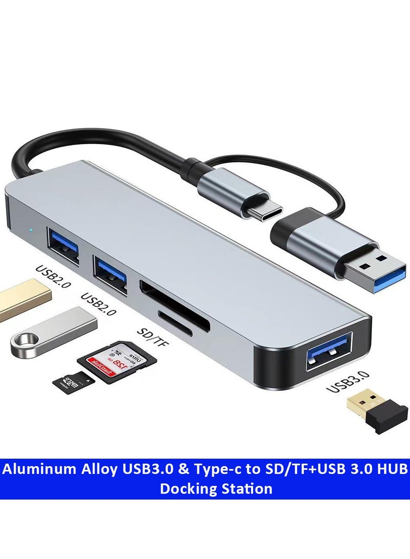 سام ألمنيوم سبائك USB3.0 وType-c إلى SD/TF + USB 3.0 محطة إرساء 5 في 1 لأجهزة الكمبيوتر المحمولة، سطح المكتب، Xbox، PS5، الفأرة، لوحة المفاتيح، محرك فلاش. - Image 1