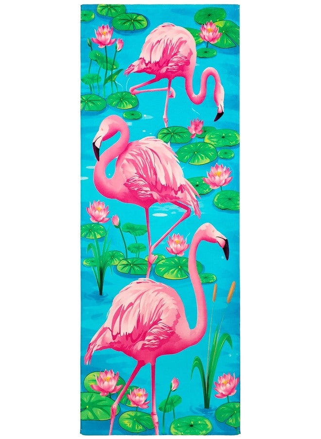 Beachland Flamingo Beach Towel 30 x 60 inch 100% Cotton (Flamingos and Flowers - 1 Towel) - Image 1