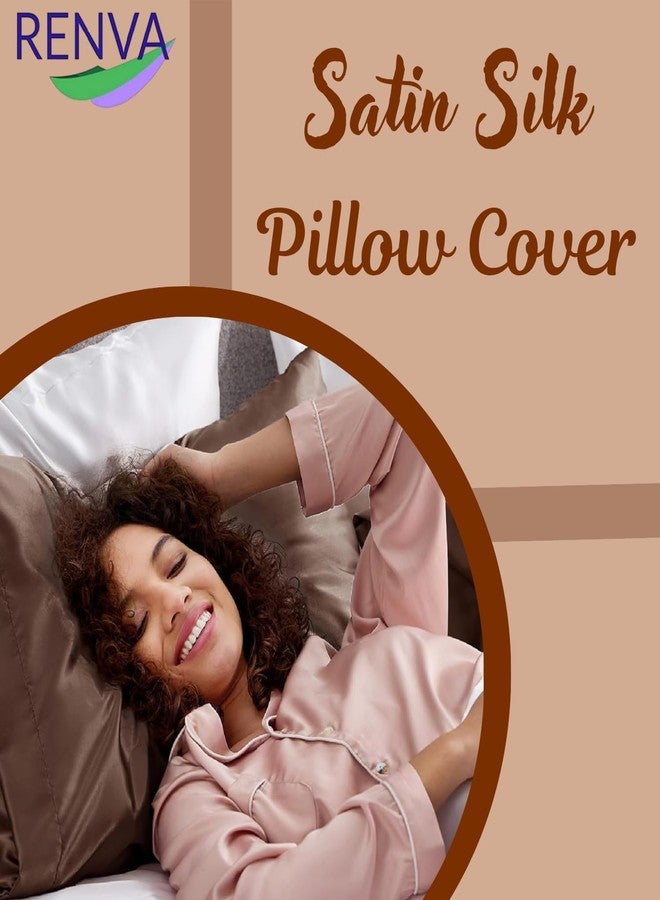 Renva Set of 2 Satin Silk Pillowcase for Hair and Skin Standard Size 18"X 28" with Soft Breathable Smooth Cooling Pillow Covers for Sleeping (2, Brown) - Image 3