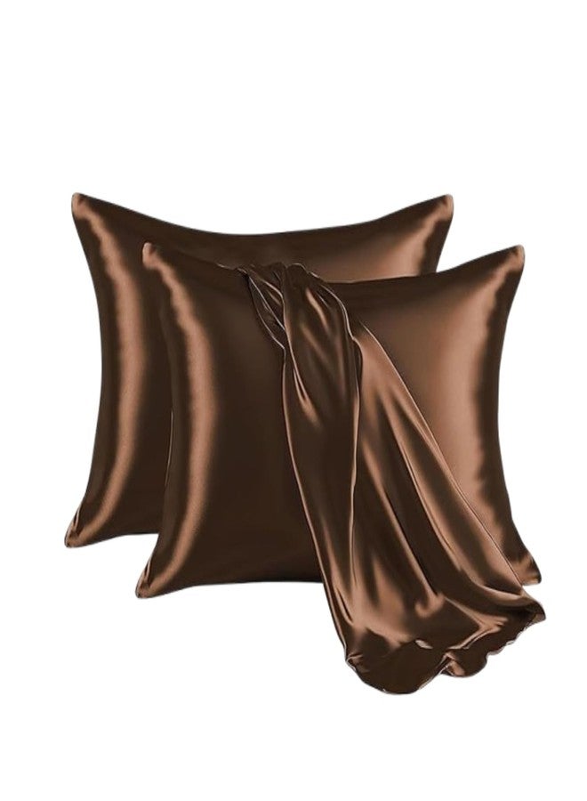 Renva Set of 2 Satin Silk Pillowcase for Hair and Skin Standard Size 18"X 28" with Soft Breathable Smooth Cooling Pillow Covers for Sleeping (2, Brown) - Image 1