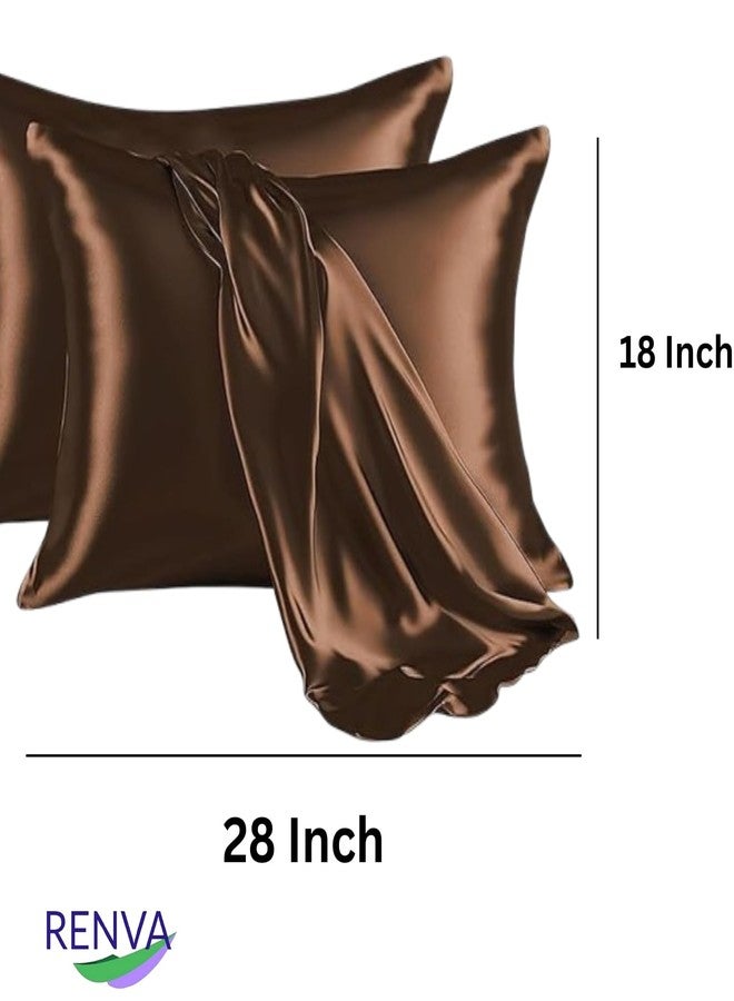 Renva Set of 2 Satin Silk Pillowcase for Hair and Skin Standard Size 18"X 28" with Soft Breathable Smooth Cooling Pillow Covers for Sleeping (2, Brown) - Image 2