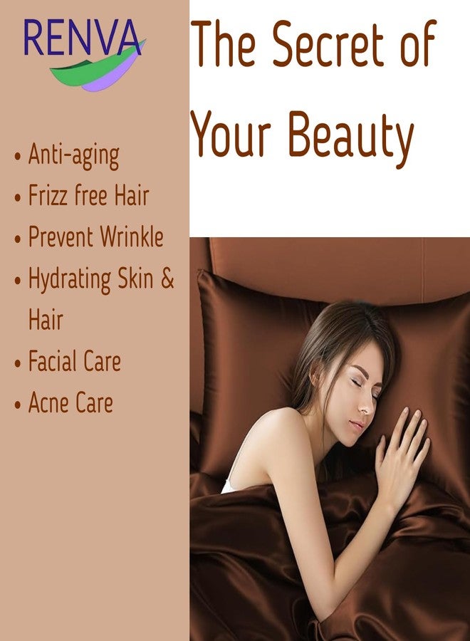 Renva Set of 2 Satin Silk Pillowcase for Hair and Skin Standard Size 18"X 28" with Soft Breathable Smooth Cooling Pillow Covers for Sleeping (2, Brown) - Image 4