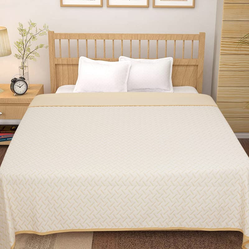 BSB HOME BSB HOME Premium Cotton Viscose Dohar/AC Quilt/Blanket for Double Bed Size (90 x 86 inches) |Lightweight Knitted Dohar with a Matching Handbag - 250 GSM |Double - 230x220 cms - Beige & White  - Image 5