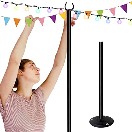 Tigerden 10ft String Light Pole for Hard Surfaces, Light Pole for Outdoor String Light, Perfect for Garden, Backyard, and Patio Lighting Stand for Parties, Wedding - Matte Black Finish - 1 Pack - Image 1