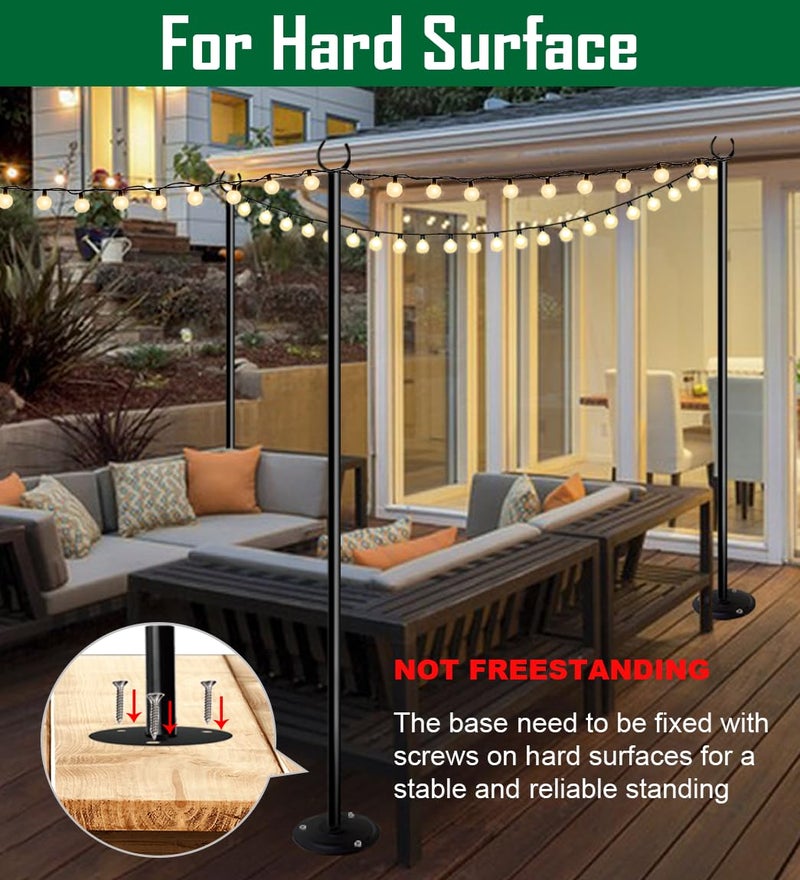 Tigerden 10ft String Light Pole for Hard Surfaces, Light Pole for Outdoor String Light, Perfect for Garden, Backyard, and Patio Lighting Stand for Parties, Wedding - Matte Black Finish - 1 Pack - Image 4