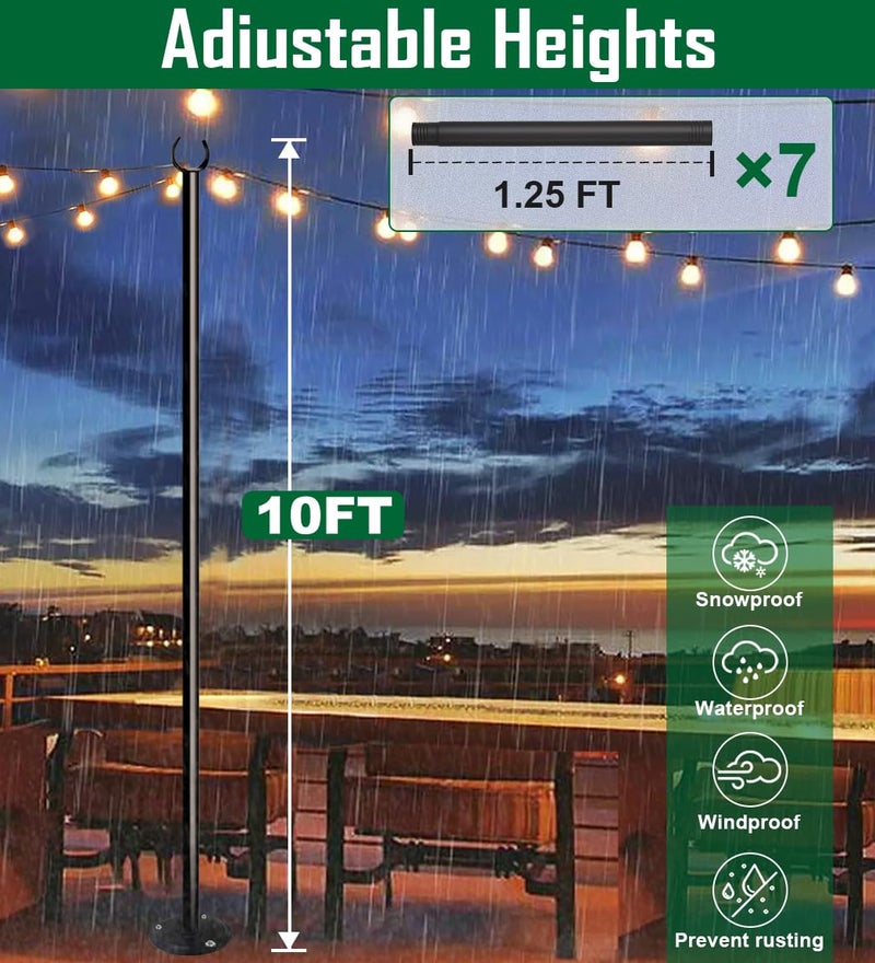 Tigerden 10ft String Light Pole for Hard Surfaces, Light Pole for Outdoor String Light, Perfect for Garden, Backyard, and Patio Lighting Stand for Parties, Wedding - Matte Black Finish - 1 Pack - Image 5
