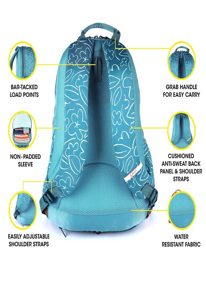 Gear Triumph Floral 32 L Water Resistant 4 Compartment Backpack with Rain Cover/School Bag/College Bag/Daypack/Casual Backack for Girls/Women (Blue-Tan) - Image 3