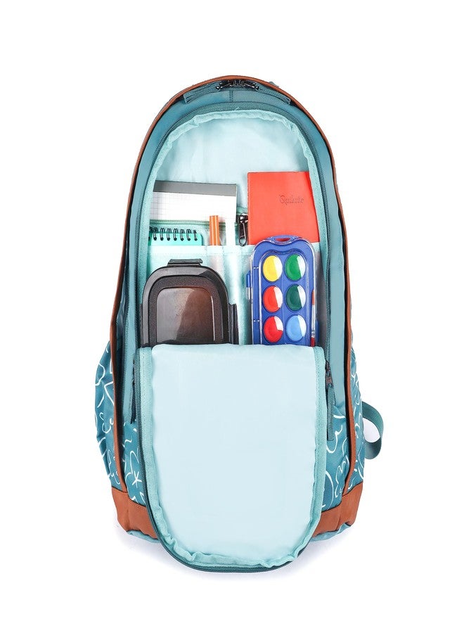 Gear Triumph Floral 32 L Water Resistant 4 Compartment Backpack with Rain Cover/School Bag/College Bag/Daypack/Casual Backack for Girls/Women (Blue-Tan) - Image 4