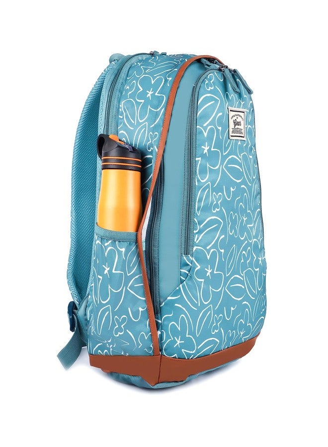 Gear Triumph Floral 32 L Water Resistant 4 Compartment Backpack with Rain Cover/School Bag/College Bag/Daypack/Casual Backack for Girls/Women (Blue-Tan) - Image 5