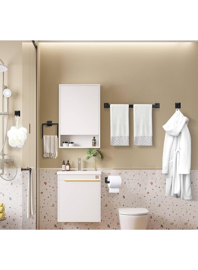 YQbest Bathroom Hardware Set of 5, Matte Black Toilet Paper Towel Holder, Stainless Steel Bathroom Accessories, Two Bath Towel Bar Hook Racks & Square Ring for Shower Room, Wall Mounted - Image 2