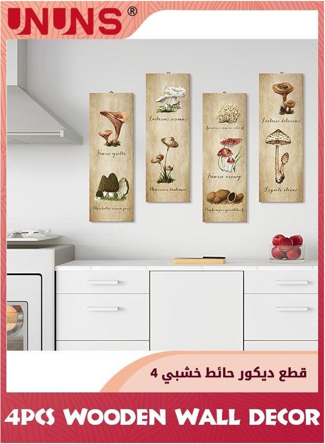 يو إن يو إن أس 4 Pack Mushroom Wall Decor,Vintage Art Sign,Rustic Wooden Kitchen Decor Poster Hanging Fungus Aesthetic for Bedroom Dining Room Living Office,29cmx10cm - Image 4