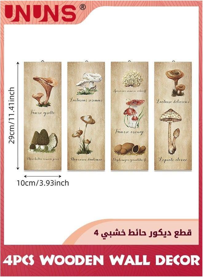 يو إن يو إن أس 4 Pack Mushroom Wall Decor,Vintage Art Sign,Rustic Wooden Kitchen Decor Poster Hanging Fungus Aesthetic for Bedroom Dining Room Living Office,29cmx10cm - Image 2
