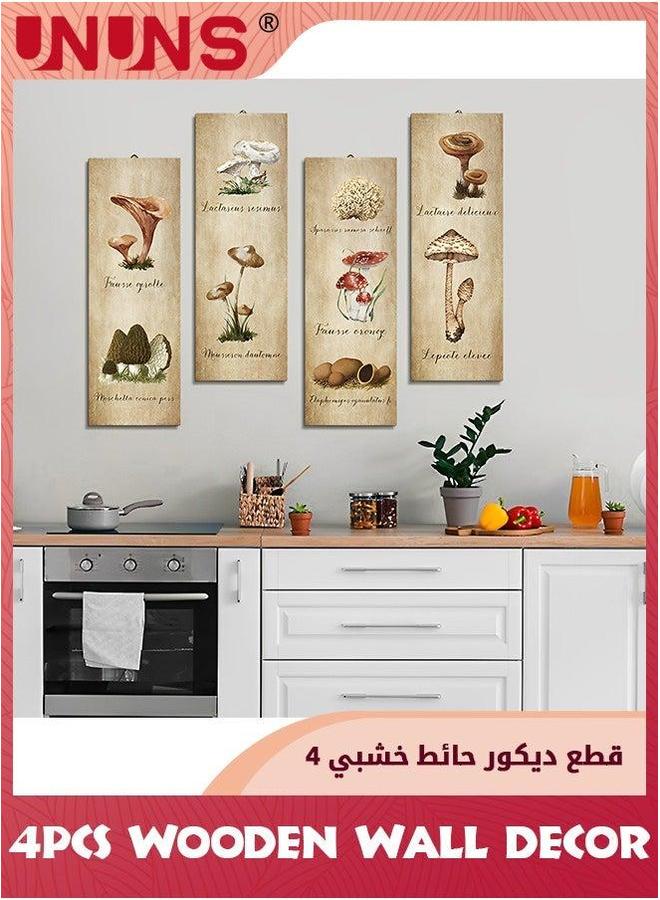 يو إن يو إن أس 4 Pack Mushroom Wall Decor,Vintage Art Sign,Rustic Wooden Kitchen Decor Poster Hanging Fungus Aesthetic for Bedroom Dining Room Living Office,29cmx10cm - Image 5