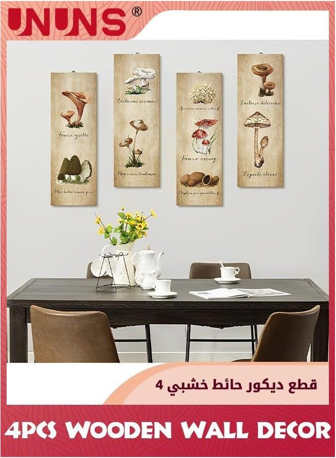 يو إن يو إن أس 4 Pack Mushroom Wall Decor,Vintage Art Sign,Rustic Wooden Kitchen Decor Poster Hanging Fungus Aesthetic for Bedroom Dining Room Living Office,29cmx10cm - Image 3