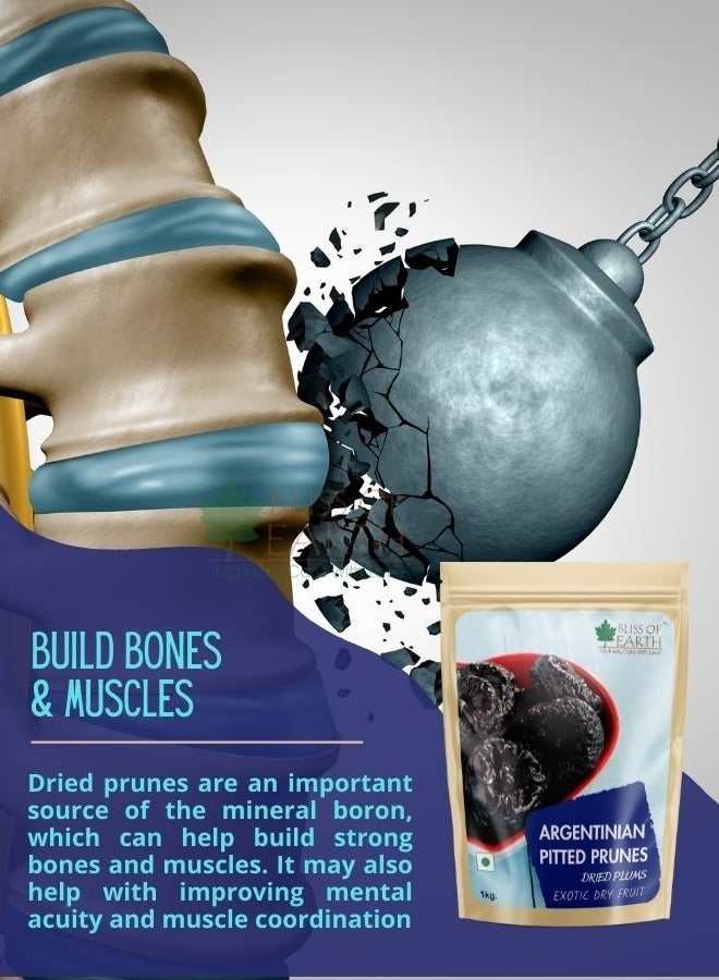 BLISS OF EARTH 1KG Argentinian Pitted Prunes Dried Plums Exotic Dry Fruit  Healthy and Tasty - Image 3
