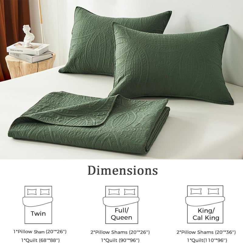 akkialla akkialla Queen Quilt Bedding Set Olive Green Ultrasonic Full/Queen Quilt Set Lightweight Soft Bedspread Coverlet Modern Style Coin Pattern Bed Cover for All Seasons 3 Piece(1 Quilt 2 Pillow Shams)  - Image 5