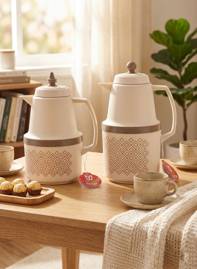 REEM 2-Piece Tea/Coffee Flask Set Beige/Light Brown 0.7L & 1.0L - Image 2