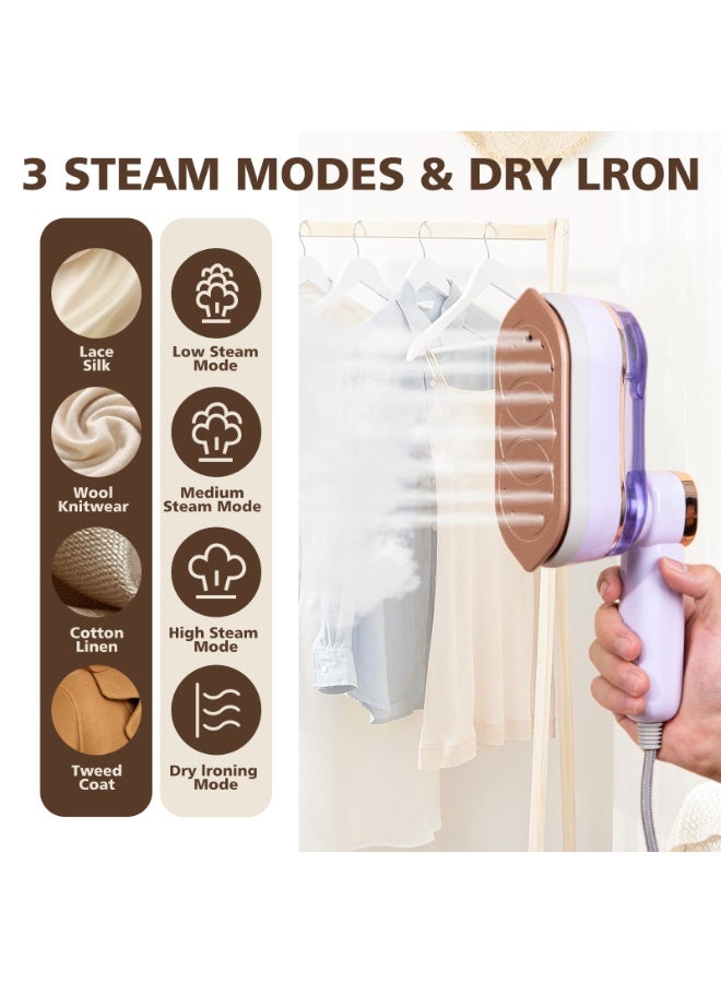 EAZZY Steamer Iron for Travel – Portable Dry u0026 Wet 2 in 1 Steam Iron, 1200W Fast Heat-Up, 3 Steam Levels with LED Display, Purple Garment Steamer with 180ml Water Tank - Image 3