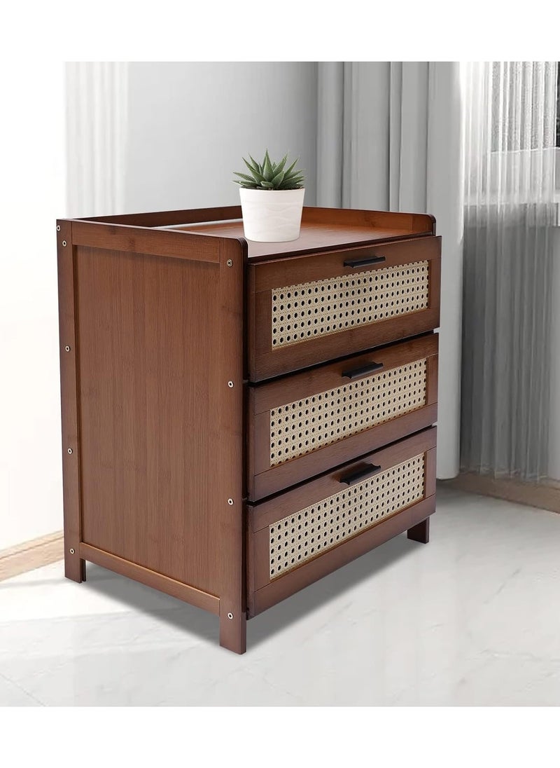 Generic - Bedside Table Wood End Table Side Table Bedside Storage Cabinet Nightstand With Mesh Door and 3 Drawers for Bedroom Living Room Office（42*31*50CM） - Image 1