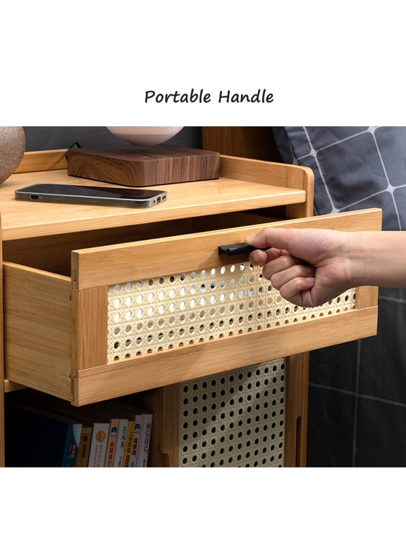 Generic - Bedside Table Wood End Table Side Table Bedside Storage Cabinet Nightstand With Mesh Door and 3 Drawers for Bedroom Living Room Office（42*31*50CM） - Image 1