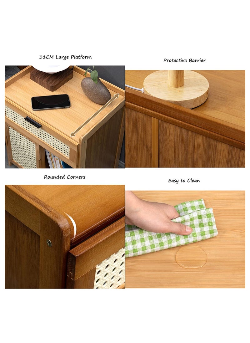 Generic - Bedside Table Wood End Table Side Table Bedside Storage Cabinet Nightstand With Mesh Door and 3 Drawers for Bedroom Living Room Office（42*31*50CM） - Image 1