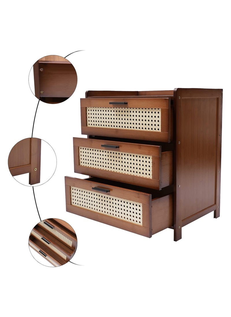 Generic - Bedside Table Wood End Table Side Table Bedside Storage Cabinet Nightstand With Mesh Door and 3 Drawers for Bedroom Living Room Office（42*31*50CM） - Image 1