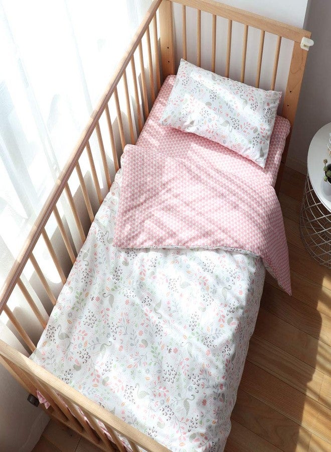 Emenpy 100% Cotton Crib Bedding Set for Baby Boys Girls,3 Pcs Baby Bed Linen Include Duvet Cover,Fitted Sheet,Pillowcase,Nursery Decoration,No Filler(Pink) - Image 1