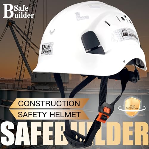 SAFEBUILDER خوذة أمان SAFEBUILDER للعمل في الارتفاع والإنقاذ، خوذة أمان للبناء مع فتحات تهوية قابلة للتعديل ونظام تعليق 6 نقاط ANSI Z89.1-14 (01-خوذة أمان بيضاء) - Image 2
