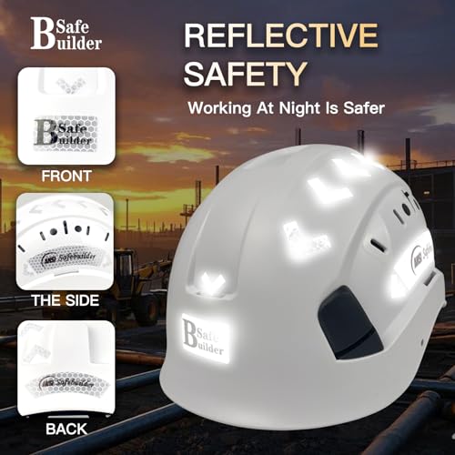 SAFEBUILDER خوذة أمان SAFEBUILDER للعمل في الارتفاع والإنقاذ، خوذة أمان للبناء مع فتحات تهوية قابلة للتعديل ونظام تعليق 6 نقاط ANSI Z89.1-14 (01-خوذة أمان بيضاء) - Image 5