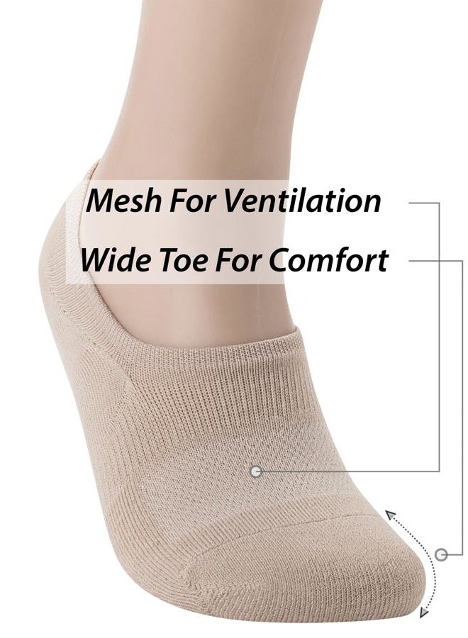 Pro Mountain No Show Socks Size L Beige 4 Pack Women Men Cotton Cushion Footies Liner Sneakers Workout Loafer Footies Flats US Shoe Women 10-12 Men 9-11 - Image 5