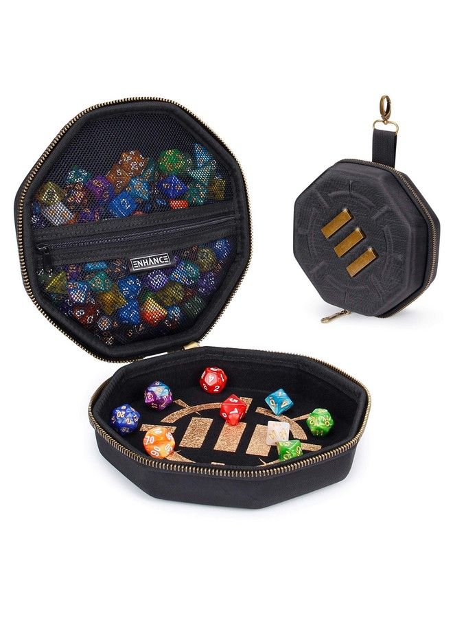 ENHANCE صينية نرد Dnd وحافظة نرد Dnd حاملة نرد تصل إلى 150 نرد D&D مع غلاف خارجي صلب متين وداخل ناعم واقي صينية رمي النرد مثالية لليلة الألعاب (أسود) - Image 1