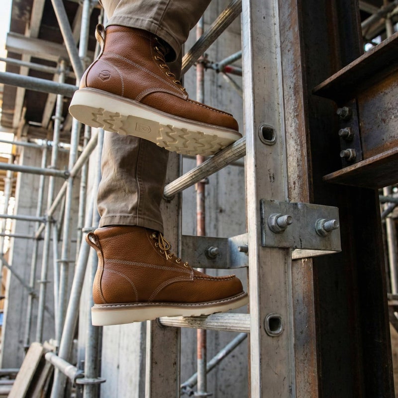 SUREWAY 6 in Mens Soft/Steel Toe Work Boots for Men-Full Grain Leather,GoodyearWelt,Non-Slip EH Safety Industial Construction Wedge Moc Toe Work Boots/Shoes,Soft Toe Light Brown,Size 10.5 - Image 2