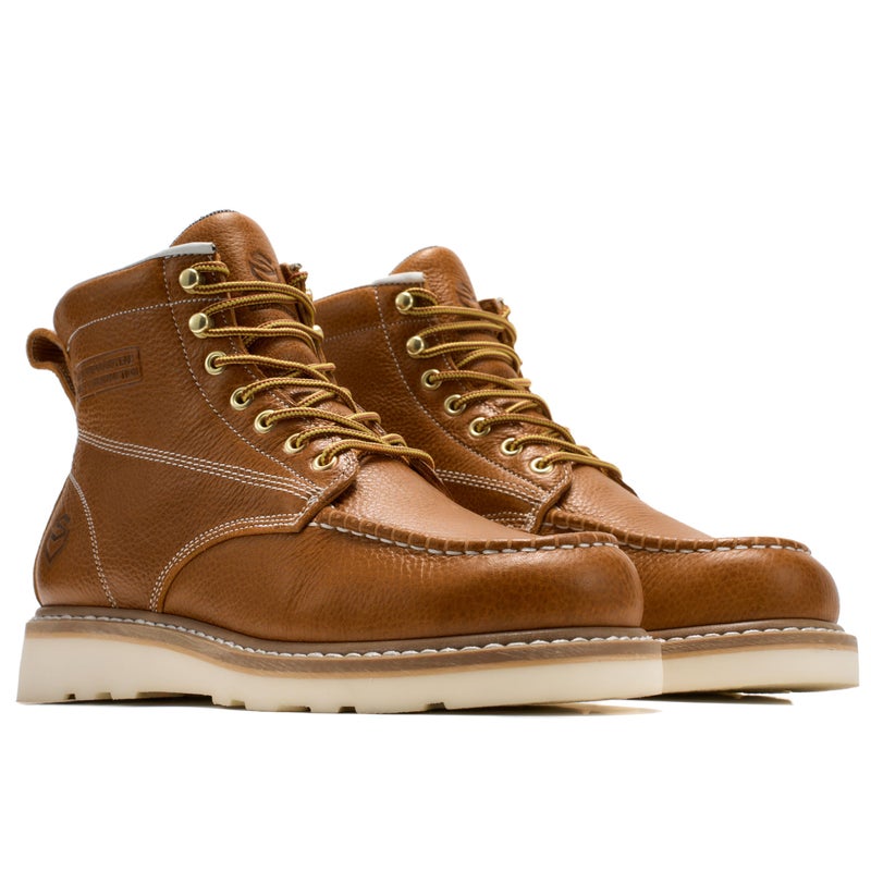 SUREWAY 6 in Mens Soft/Steel Toe Work Boots for Men-Full Grain Leather,GoodyearWelt,Non-Slip EH Safety Industial Construction Wedge Moc Toe Work Boots/Shoes,Soft Toe Light Brown,Size 10.5 - Image 1