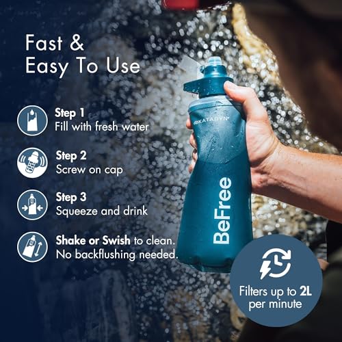 Katadyn BeFree AC 1L Soft Water Filter Bottle – Blue, Ultralight & Collapsible Flask, First-of-Its-Kind Activated Carbon Filter Improves Taste & Odors, Ideal for Hiking, Travel, Sports & Emergencies - Image 4