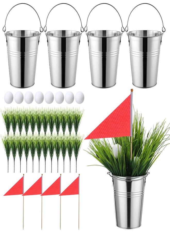 Widecook 4 Sets Golf Centerpieces Table Decorations Including 4 Tin Flower Pot 24 Artificial Spring Grass 8 Golf Balls and 4 Red Triangle Flags for Themed Birthday Party Decor - Image 1