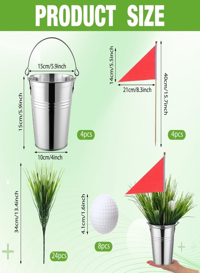 Widecook 4 Sets Golf Centerpieces Table Decorations Including 4 Tin Flower Pot 24 Artificial Spring Grass 8 Golf Balls and 4 Red Triangle Flags for Themed Birthday Party Decor - Image 2