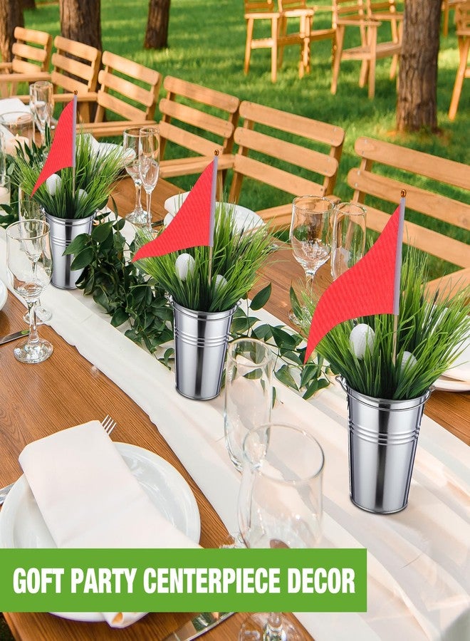 Widecook 4 Sets Golf Centerpieces Table Decorations Including 4 Tin Flower Pot 24 Artificial Spring Grass 8 Golf Balls and 4 Red Triangle Flags for Themed Birthday Party Decor - Image 4