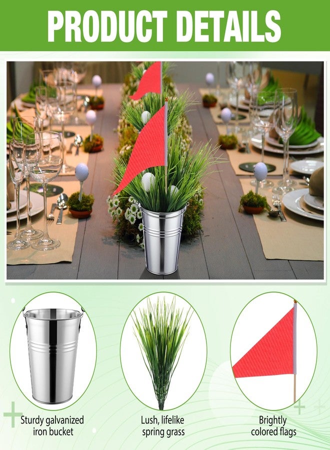 Widecook 4 Sets Golf Centerpieces Table Decorations Including 4 Tin Flower Pot 24 Artificial Spring Grass 8 Golf Balls and 4 Red Triangle Flags for Themed Birthday Party Decor - Image 3