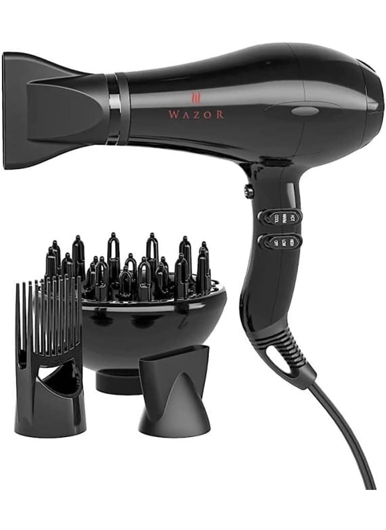 Wazor Wazor Professional Tourmaline Hair Dryer 1875W Fast Drying Blow Dryer with Concentrator  Diffuser  Pik Lightweight Ionic Hairdryer with 2 Speed and 3 Heat Setting 