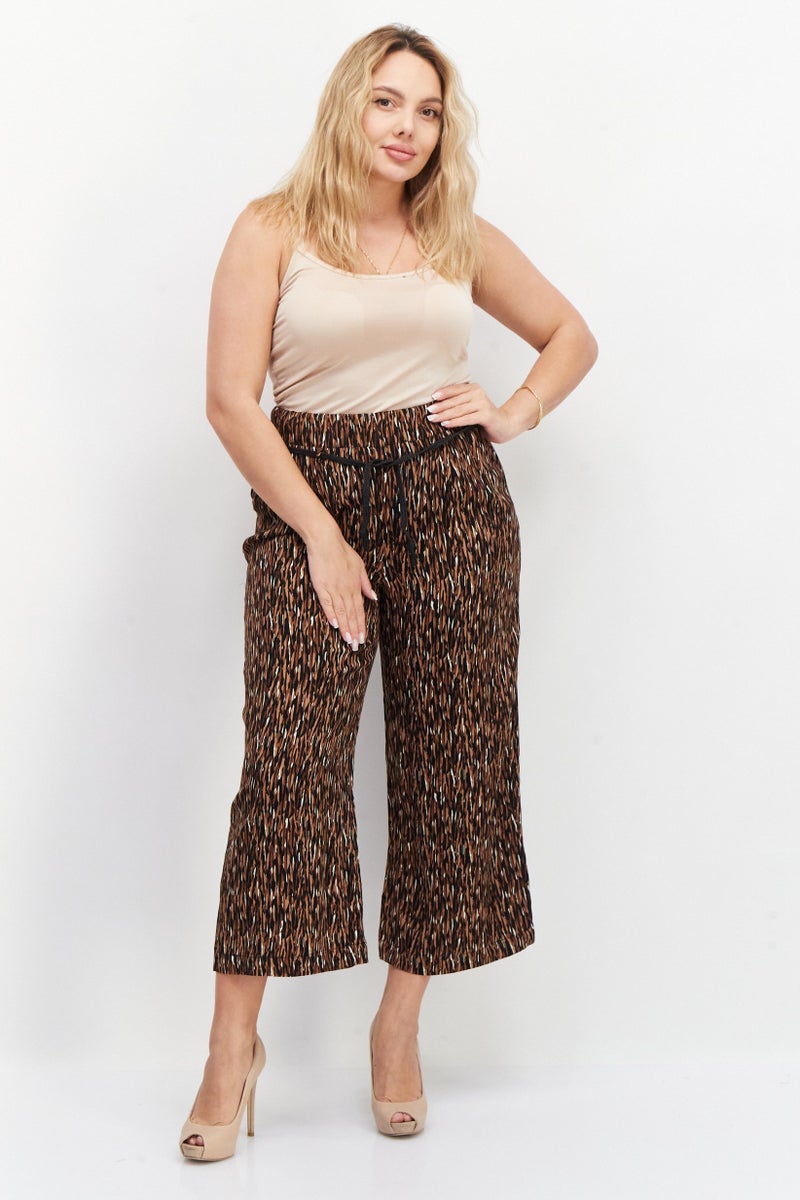 Zero Women Abstract Belted Palazzo Pants, Brown - Image 3