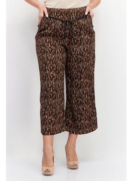 Zero Women Abstract Belted Palazzo Pants, Brown  - Image 1