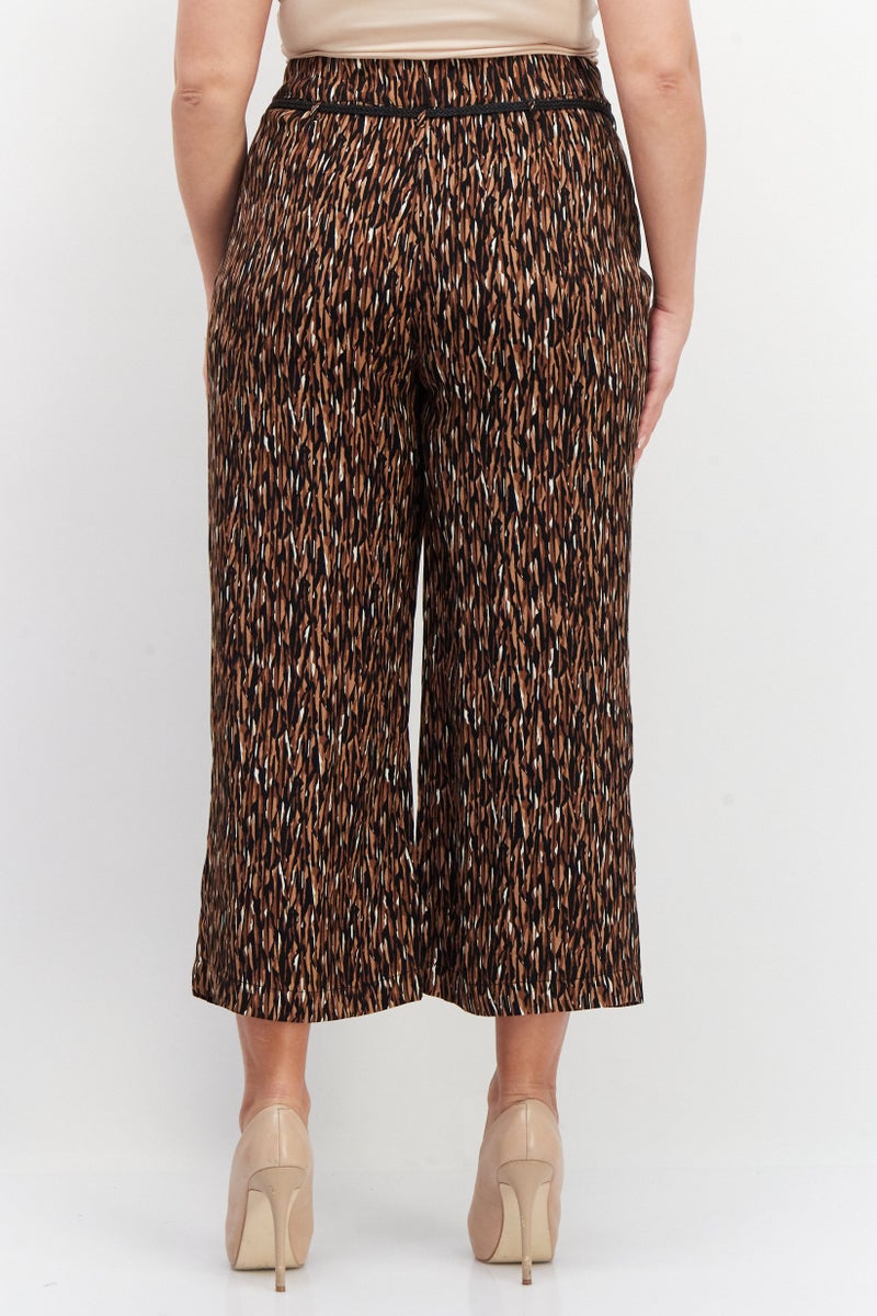 Zero Women Abstract Belted Palazzo Pants, Brown - Image 2