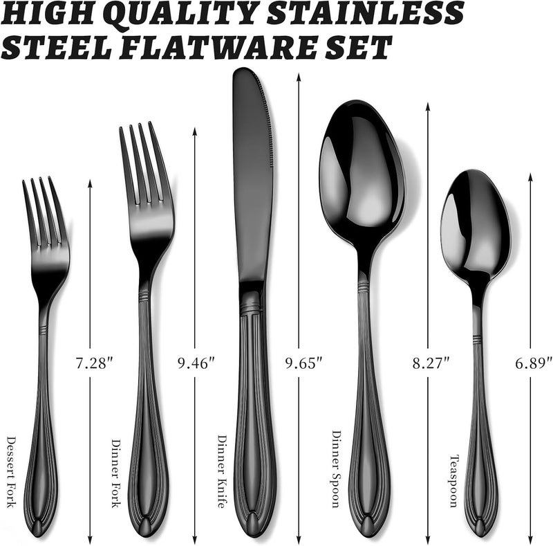 TIVOLI 20 Piece Black Silverware Set for 4 Stainless Steel Flatware Serving Sets Mirrored Polishing Cutlery Set Include Knife Fork and Spoon for Home Kitchen Wedding Housewarming Gift - Image 2