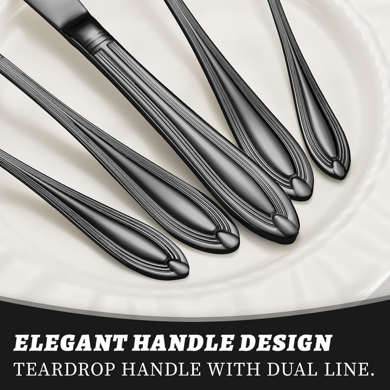 TIVOLI 20 Piece Black Silverware Set for 4 Stainless Steel Flatware Serving Sets Mirrored Polishing Cutlery Set Include Knife Fork and Spoon for Home Kitchen Wedding Housewarming Gift - Image 3